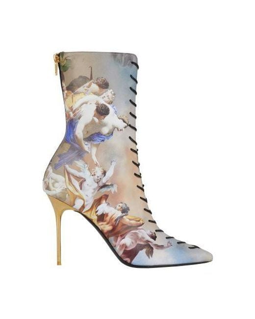 Balmain Blue Uria Boots In Smooth Sky Printed Leather