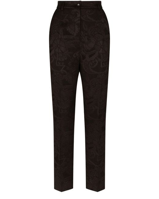 Dolce & Gabbana Black Floral Jacquard Pants