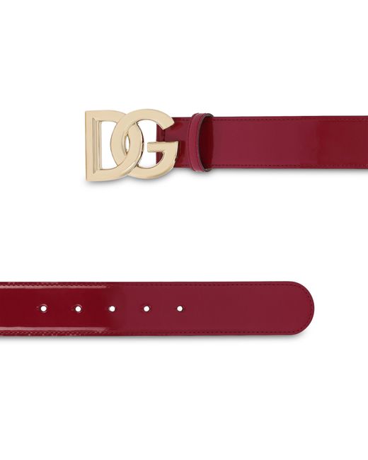Dolce & Gabbana Red Polished Calfskin Belt With Dg Logo