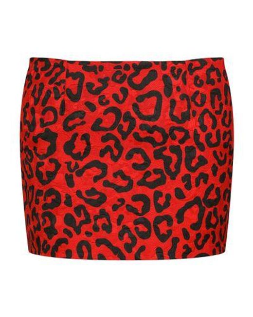 Dolce & Gabbana Red Leopard-print Brocade Miniskirt