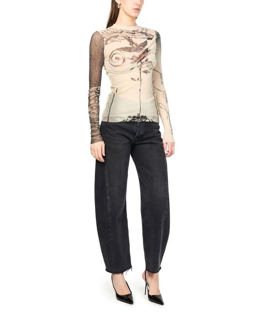 Jean Paul Gaultier Natural Double Layer Printed Mesh Long Sleeves Top
