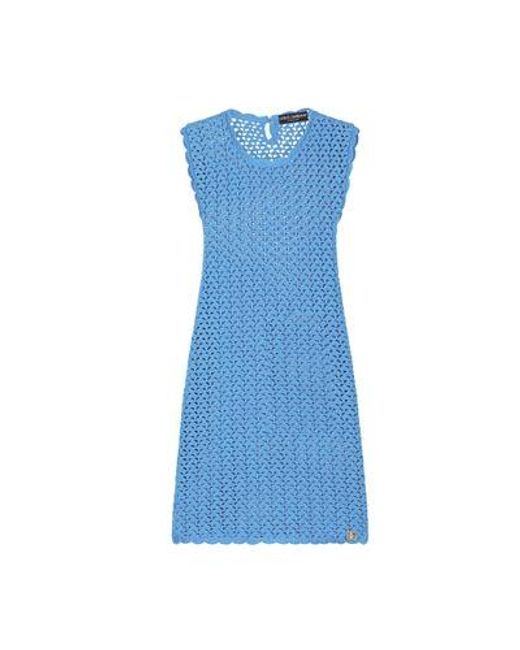 Dolce & Gabbana Blue Crochet Sleeveless Short Dress