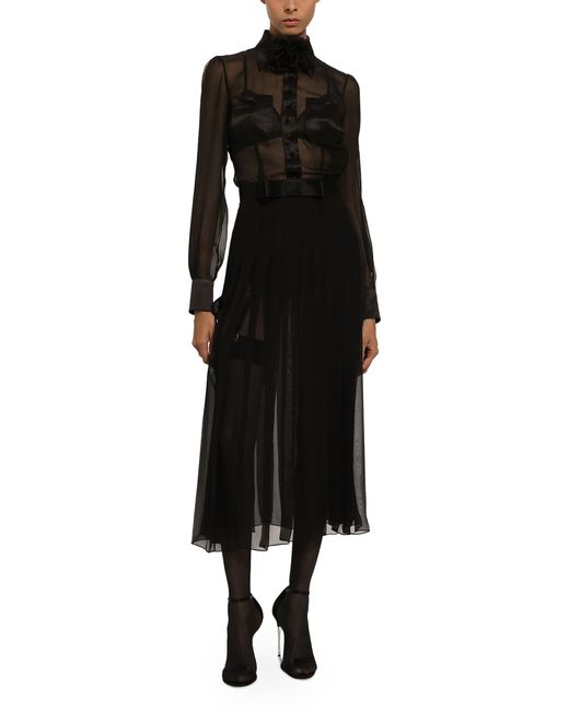 Dolce & Gabbana Black Chiffon Calf-Length Shirt Dress