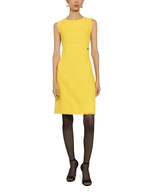 Dolce & Gabbana Yellow Raschel Tweed Calf-Length Dress