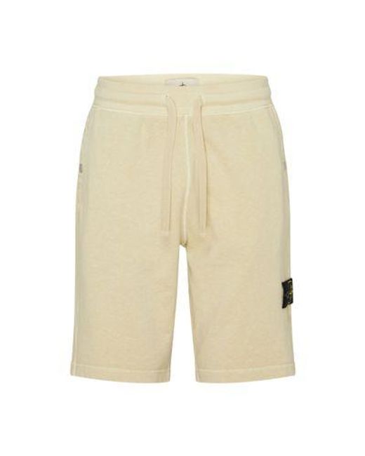 Stone Island Natural Fleece Shorts With Logo Patch for men