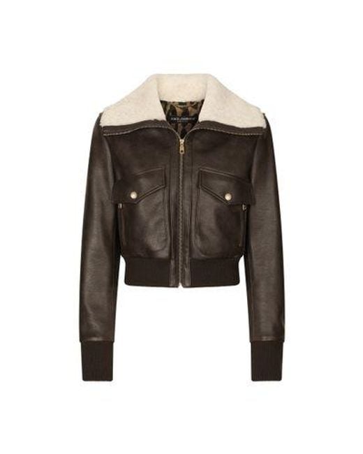 Dolce & Gabbana Black Faux Leather And Sheepskin Jacket