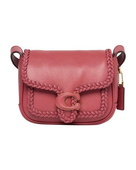 COACH Red Braided Trim Polished Pebble Tabby Messenger 19