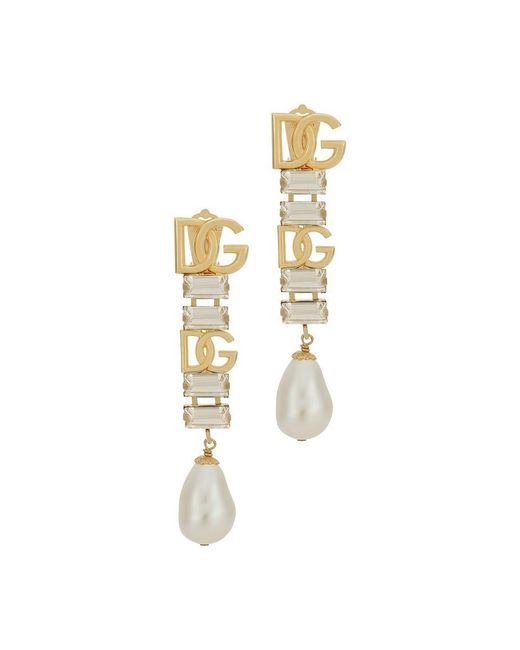 Dolce & Gabbana Metallic Drop Earrings With Pearls