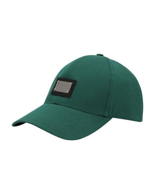 Dolce & Gabbana Green Cotton Baseball Cap With Logo Tag for men