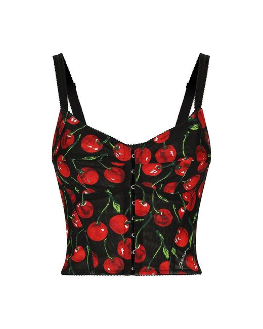 Dolce & Gabbana Red Cherry-print Bustier Top