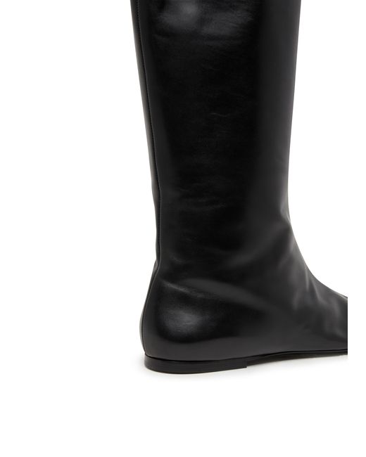 The Row Black Bette Square-toe Leather Knee-high Boots
