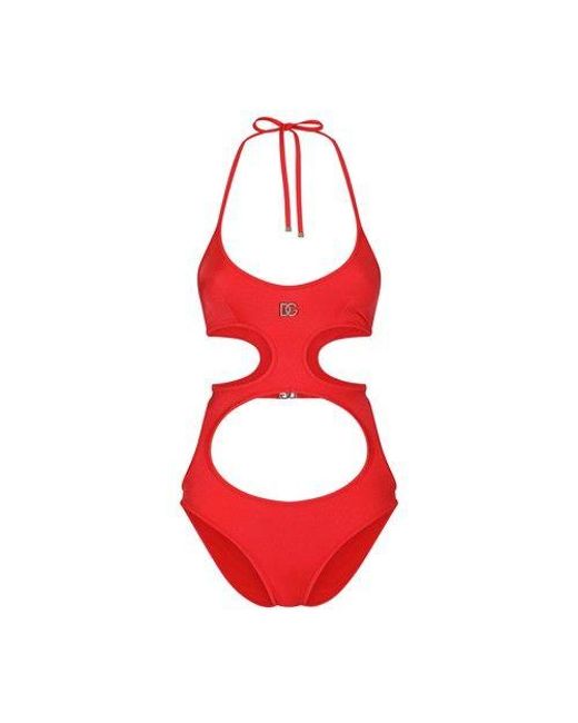 Dolce & Gabbana Cut-out Monokini With Dg Logo in Red | Lyst