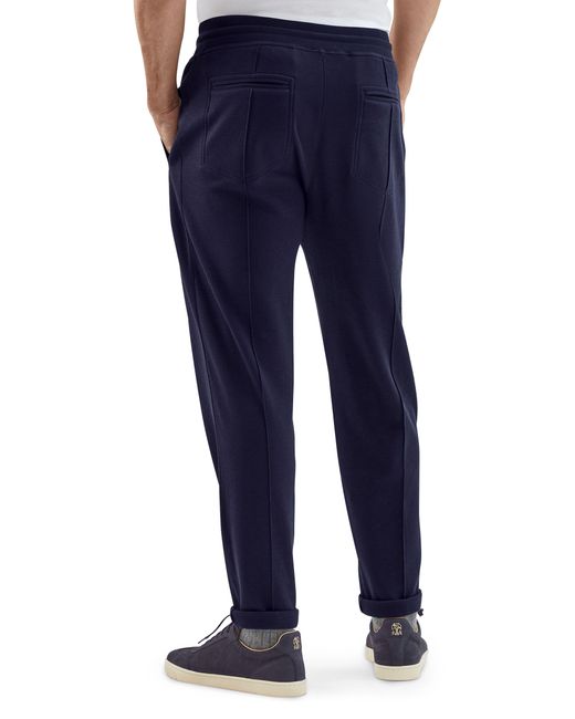 Brunello Cucinelli Blue Fleecy Cotton Pants With Front Crease for men