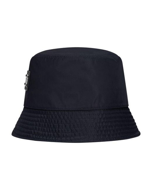 Dolce & Gabbana Blue Nylon Bucket Hat With Branded Plate for men
