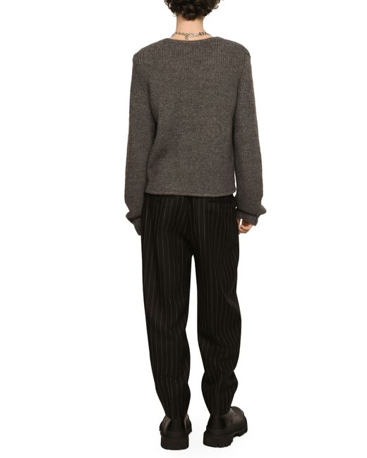 Dolce & Gabbana Black Pinstripe Wool Tapered Trousers for men