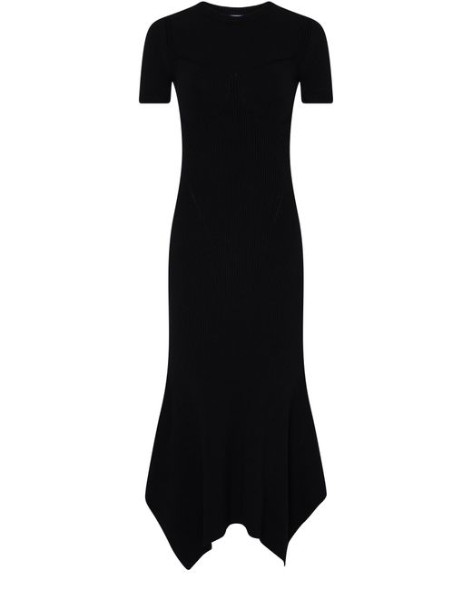 MARINE SERRE Black Knit Rib Flared Dress