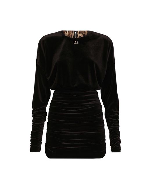 Dolce & Gabbana Black Short Draped Velvet Dress