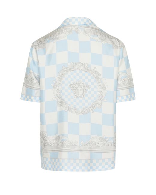 Versace Blue Medusa Printed Short Sleeved Shirt for men