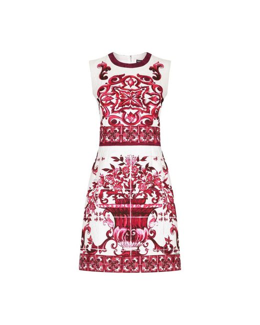 Dolce & Gabbana Red Short Majolica-print Brocade Dress