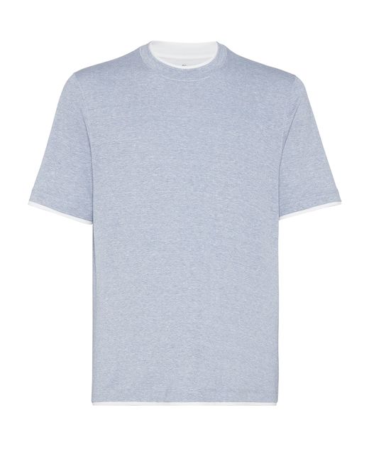 Brunello Cucinelli Blue T-Shirt With Superimposed Effect for men