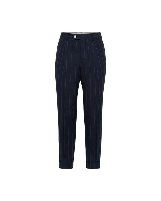 Brunello Cucinelli Blue Leisure Fit Pants With Darts for men