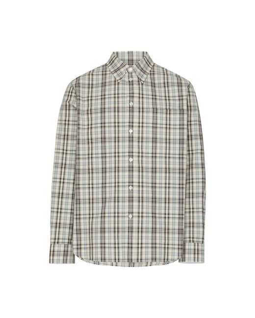 Bottega Veneta Gray Cotton Linen Check Shirt With "Bv" Embroidery for men