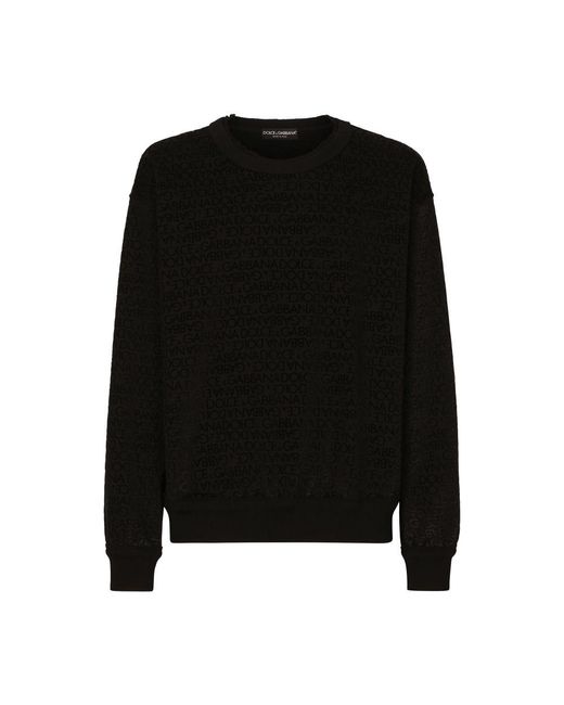 Dolce & Gabbana Black Cotton Sweatshirt Flocked Logo for men