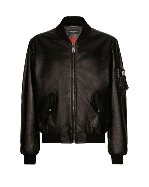 Veste en cuir avec étiquette à logo Dolce & Gabbana pour homme en coloris Black
