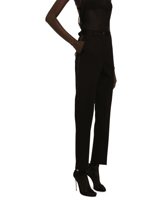 Dolce & Gabbana Black Zigarettenhose aus Wolle mit hohem Bund