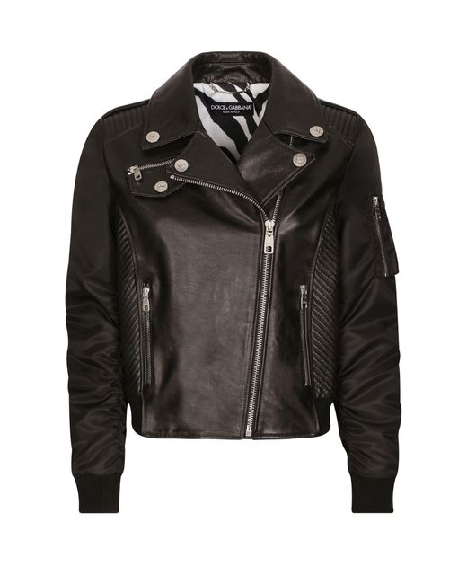 Veste de motard en cuir Dolce & Gabbana en coloris Black