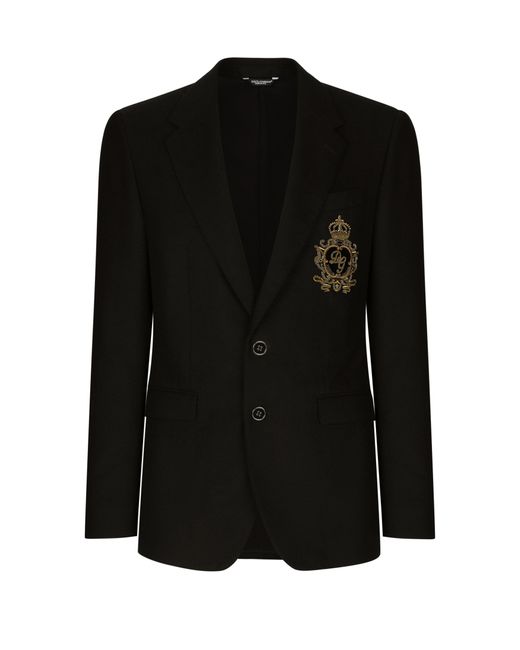 Dolce & Gabbana Einreihige Jacke aus Wolle und Kaschmir mit Patch in Black für Herren