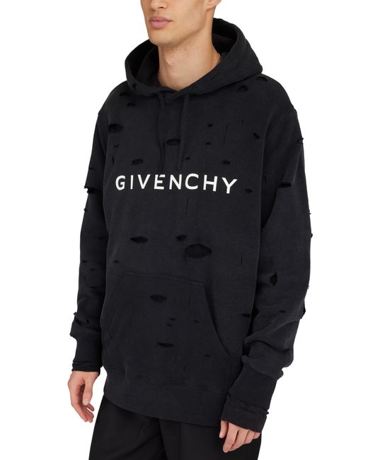 Givenchy Black Archetype Hoodie With Destroyed Effect for men