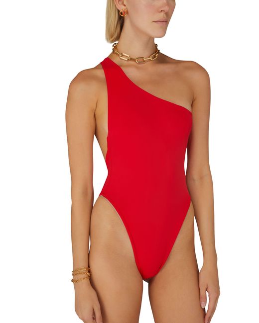 Louisa Ballou Red Plunge Swimsuit