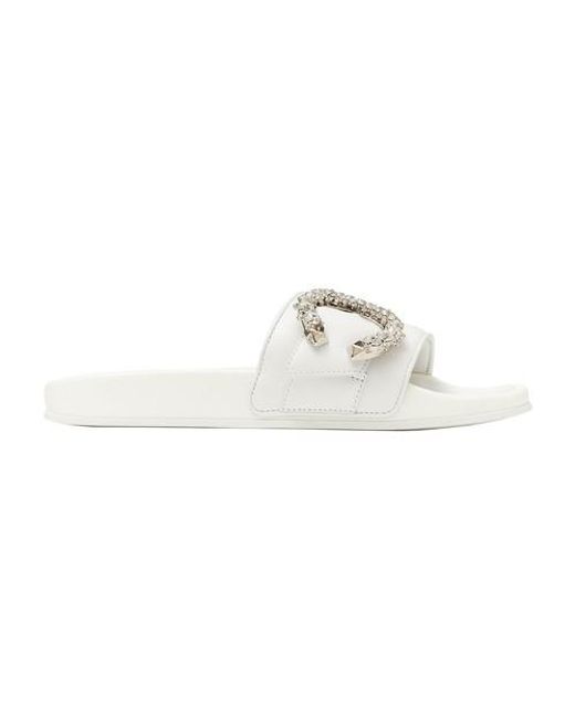 Jimmy Choo Fallon Nappa Leather Slides in White_crystal (White) | Lyst UK