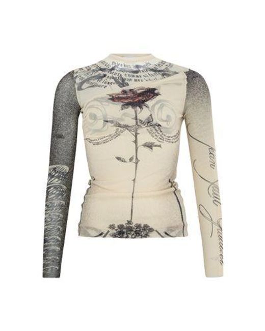 Jean Paul Gaultier Natural Double Layer Printed Mesh Long Sleeves Top