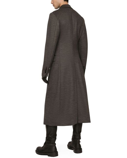 Dolce & Gabbana Brown Double-Breasted Technical Wool Coat for men