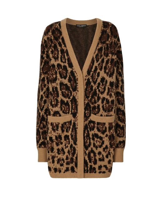 Dolce & Gabbana Brown Leopard Print Cashmere Cardigan