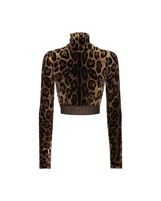 Dolce & Gabbana Black Chenille Turtle-Neck Top With Jacquard Leopard Design