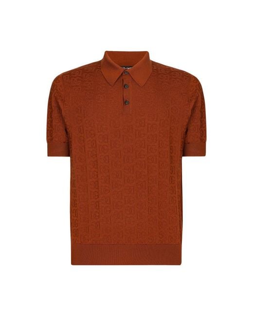 Dolce & Gabbana Brown Jacquard Silk Polo Shirt With Logo for men