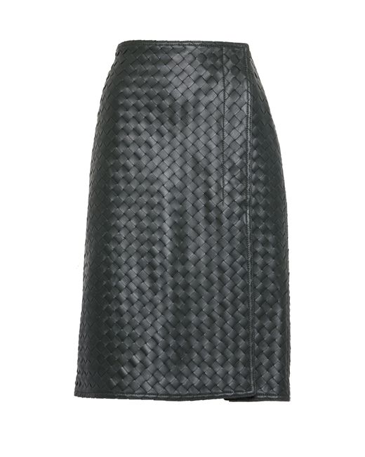 Bottega Veneta Gray Intrecciato Leather Skirt