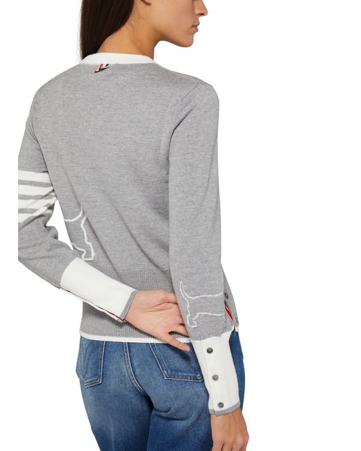 Thom Browne Gray 4-bar Crew Neck Pull Over