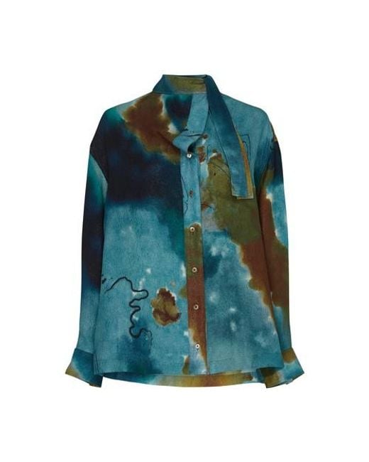 Lemaire Green Printed Blouse With Tie Collar