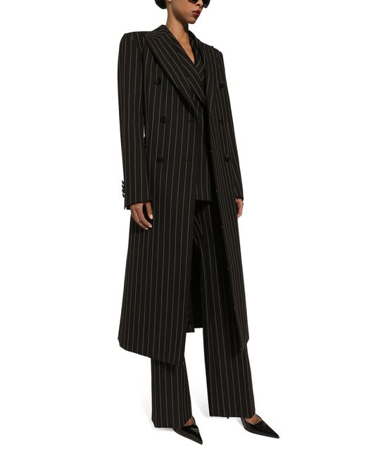 Pantalon évasé en laine à fines rayures Dolce & Gabbana en coloris Black