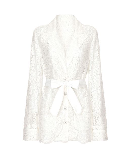 Dolce & Gabbana White Pyjamabluse aus Blütenspitze