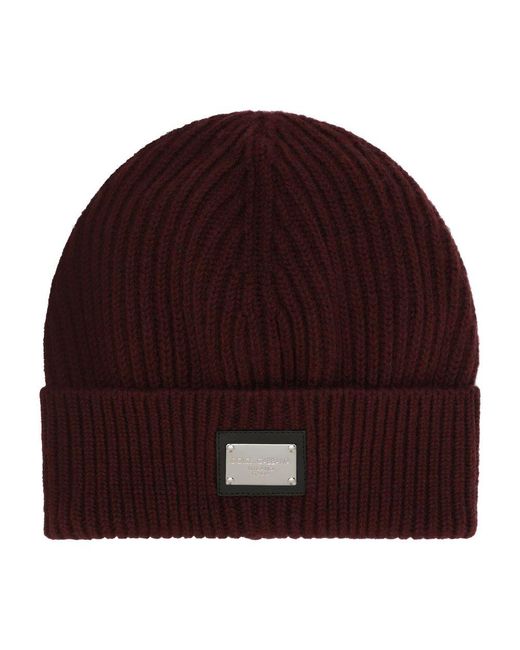Dolce & Gabbana Purple Knit Hat With Logo Tag for men