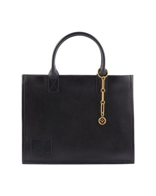 Sandro Black Tote Bag In Certified Leather