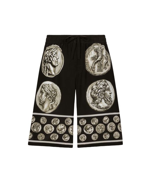 Dolce & Gabbana Bermuda-Jogginghose aus Crêpe de Chine mit Münzprint in Black für Herren