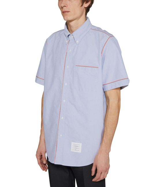 Thom Browne Blue Straight Fit Short-Sleeved Shirt for men