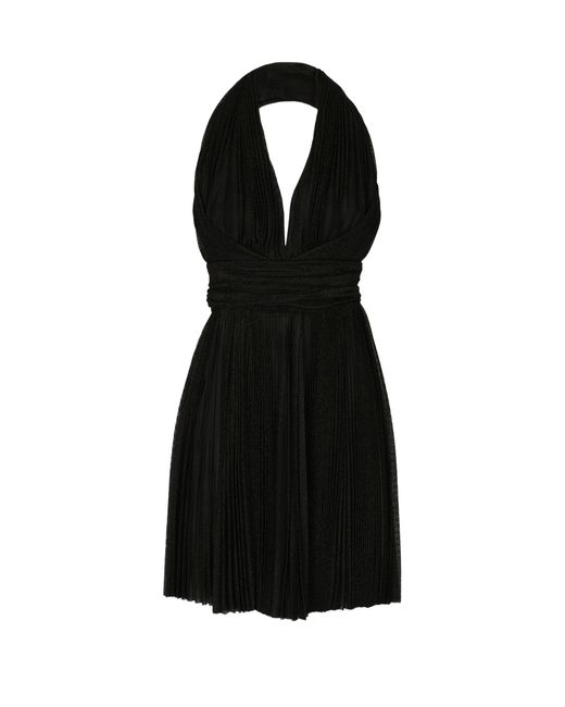 Dolce & Gabbana Black Kurzes Kleid aus plissiertem Lurex-Mesh