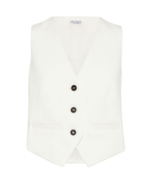 Brunello Cucinelli White Cotton And Linen Vest